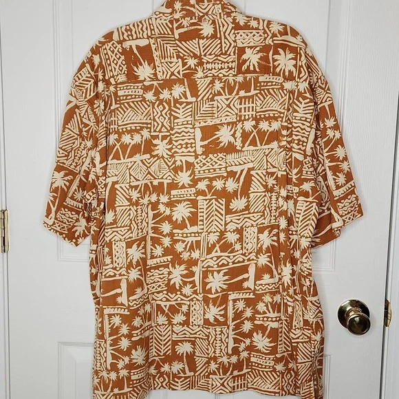 Timberland Hawaiian print button up shirt light orange brown large - Picture 5 of 9